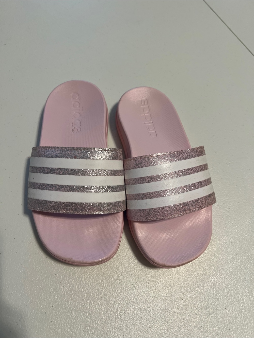adidas Kids Light Pink Slides with Glitter Rose Straps